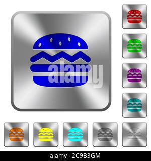 Single hamburger engraved icons on rounded square glossy steel buttons Stock Vector