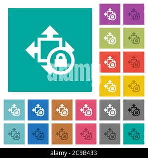Size lock multi colored flat icons on plain square backgrounds. Included white and darker icon variations for hover or active effects. Stock Vector