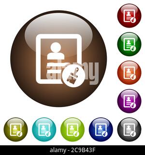 Paste contact white icons on round color glass buttons Stock Vector