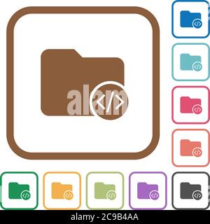 Source code directory simple icons in color rounded square frames on white background Stock Vector