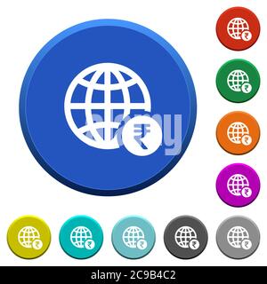Online Rupee payment round color beveled buttons with smooth surfaces and flat white icons Stock Vector
