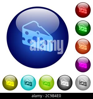 Slice of cheese icons on round color glass buttons Stock Vector