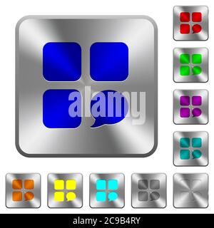 Message component engraved icons on rounded square glossy steel buttons Stock Vector
