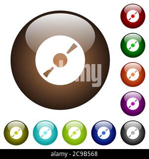 DVD disk white icons on round color glass buttons Stock Vector