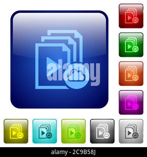 Cloud playlist icons in rounded square color glossy button set Stock Vector