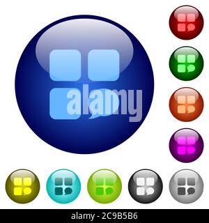 Message component icons on round color glass buttons Stock Vector