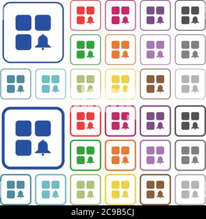 Component alert color flat icons in rounded square frames. Thin and thick versions included. Stock Vector