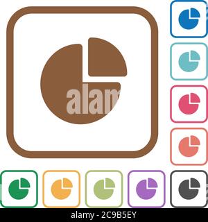 Pie chart simple icons in color rounded square frames on white background Stock Vector