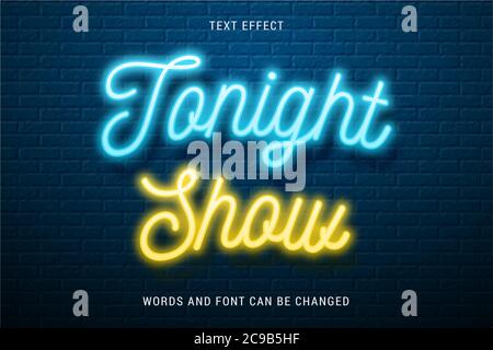 Neon text effect 100% editable isolated on brick background vector image Stock Vector