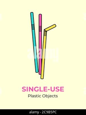 Plastic color straws. Vector illustration single-use recycling plastic item. Disposable plastic straws. Isolated straws Stock Vector