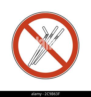 Prohibition sign with straws. Single-use plastic cutlery. Ban vector illustration set of plastic straws flat logo. Stock Vector