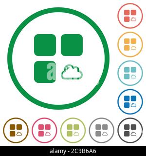 Cloud component flat color icons in round outlines on white background Stock Vector