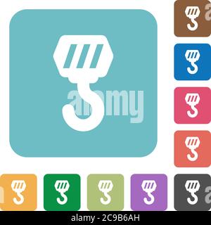 Construction hook white flat icons on color rounded square backgrounds Stock Vector