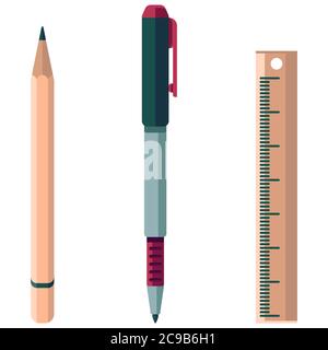 Drawing tools sticker set on white isolated backdrop. Stationery for invitation or gift card, notebook, bath tile, scrapbook. Phone case or cloth prin Stock Vector