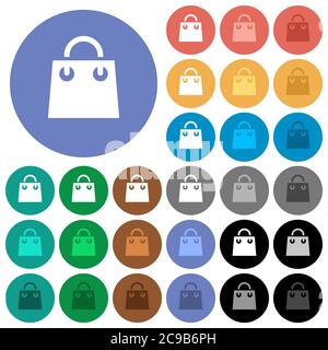 Shopping bag multi colored flat icons on round backgrounds. Included white, light and dark icon variations for hover and active status effects, and bo Stock Vector
