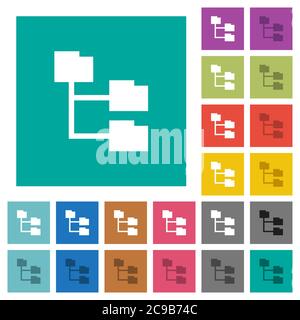 Folder structure multi colored flat icons on plain square backgrounds. Included white and darker icon variations for hover or active effects. Stock Vector
