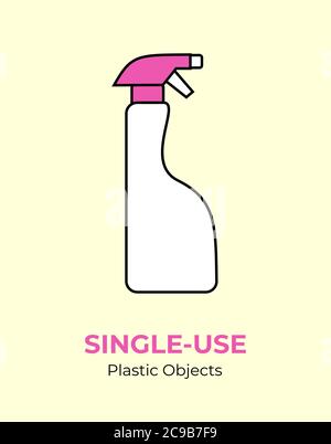 Plastic household chemistry spray bottle. Single-use vector illustration of recycling plastic bottle. Stock Vector