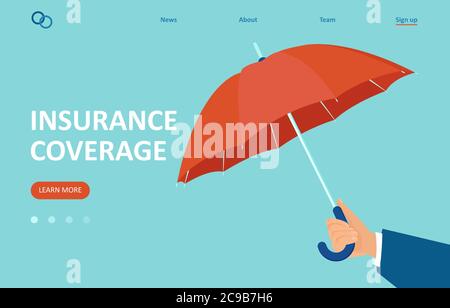Vector of an insurance agent holding an umbrella on blue background Stock Vector