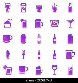 Beverage gradient icons on white background, stock vector Stock Vector