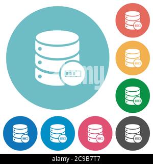 Database processing flat white icons on round color backgrounds Stock Vector