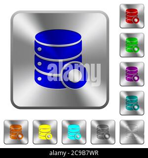Database macro record engraved icons on rounded square glossy steel buttons Stock Vector
