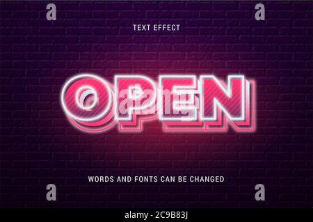 Neon text effect 100% editable isolated on brick background vector image Stock Vector