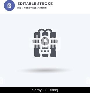 Dynamite icon vector, filled flat sign, solid pictogram isolated on white, logo illustration. Dynamite icon for presentation. Stock Vector