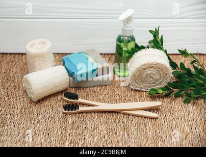 Cosmetics for face and body care. Natural spa setting for bathroom Stock Photo