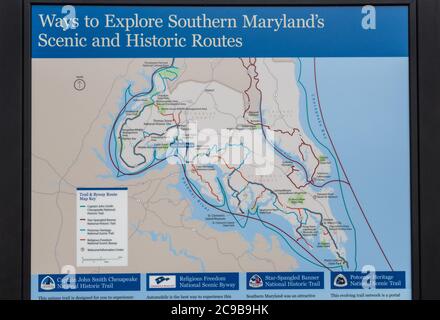 Maryland Jesuit History.  Map of Southern Maryland. Stock Photo