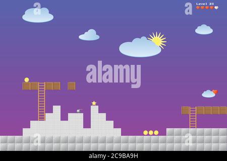 Video game location. 8-bit arcade game. Stock Vector