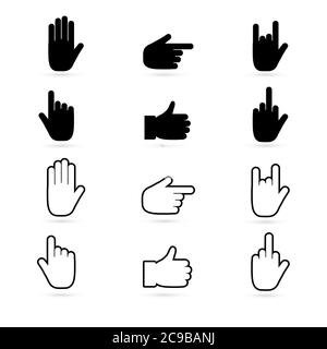 Set of simple icons with gestures. Symbols, vector hand gestures Stock Vector