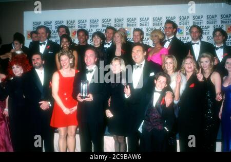 Beverly Hills, California, USA 14th February 1996 Cast of Days of Lives wins Favorite Show including actors Peter Reckell, Kristian Alfonso, John Aniston, Suzanne Rogers, Austin Peck, Thyme Lewis, Mark Valley, Joseph Mascolo, Alison Sweeny, Bryan Dattilo and cast attend the 12th Annual Soap Opera Digest Awards on February 14, 1996 at the Beverly Hilton Hotel in Beverly Hills, California, USA. Photo by Barry King/Alamy Stock Photo Stock Photo