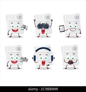 Essay paper cartoon character are playing games with various cute emoticons Stock Vector