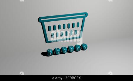 3D illustration of basket graphics and text made by metallic dice letters for the related meanings of the concept and presentations. background and white Stock Photo