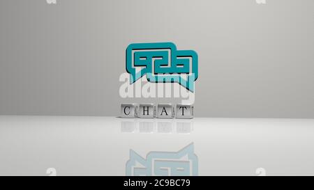 3D graphical image of CHAT vertically along with text built by metallic cubic letters from the top perspective, excellent for the concept presentation and slideshows. illustration and icon Stock Photo