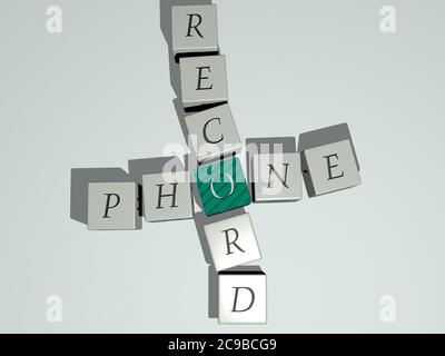 combination of PHONE RECORD built by cubic letters from the top perspective, excellent for the concept presentation. mobile and business. 3D illustration Stock Photo