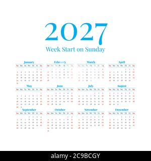 Simple vector calendar on 2027. Start from Sunday Stock Vector Image & Art  - Alamy