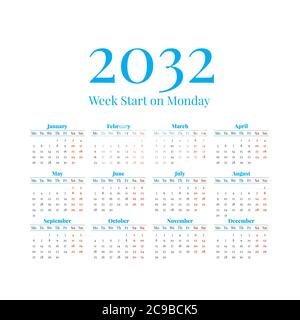 2032 Calendar with the weeks start on Sunday Stock Vector Image & Art -  Alamy