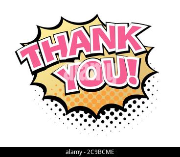 Comic lettering Thank you. Comic speech bubble with emotional text Thank you. Vector bright dynamic cartoon illustration in retro pop art style Stock Vector