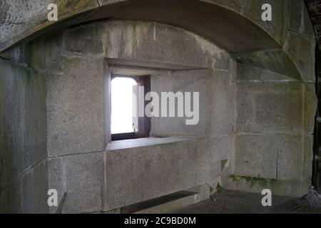 Fort Popham, a Civil War-era coastal defense fortification at the mouth of the Kennebec River, artillery embrasure of the upper level, Phippsburg, ME Stock Photo