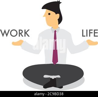 Businessman guru deciding to spend his time on his work or his life. Concept of multitasking or work-life balance. Isolated flat vector illustration. Stock Vector