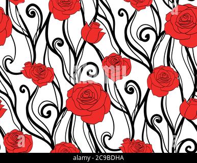 Seamless texture with roses and vines on a white background. Vector background for scrapbooking and your creativity Stock Vector