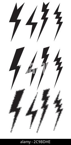 Set icons of different lightning. Vector element for your design Stock Vector