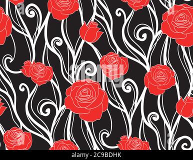 Seamless texture with roses and vines on a dark background. Vector background for scrapbooking and your creativity Stock Vector