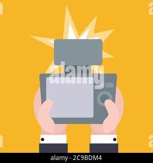 Photographer hands with camera flat illustration for icon or logo Stock