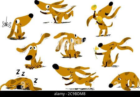 Emotion icons sticker set collection with funny dog. Stock Vector