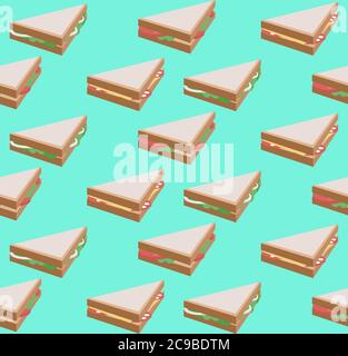 Seamless texture with isometric flat sandwich. Vector background for your creativity Stock Vector