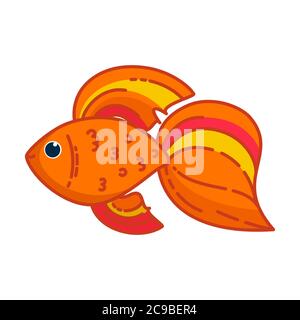 Goldfish isolated in white background. Colorful yellow and orange tropical fish. Vector illustration in cartoon style Stock Vector