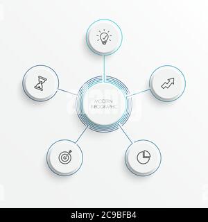 Abstract elements of graph infographic template with label, integrated circles. Business concept with 5 options. For content, diagram, flowchart, step Stock Vector