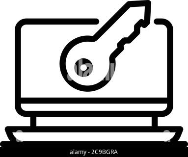 Laptop secured authentication icon, outline style Stock Vector